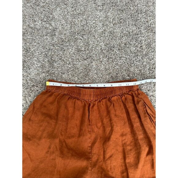 lintico 100% linen wide leg cropped pull on pants burnt orange lagenlook flowy M - Picture 6 of 12